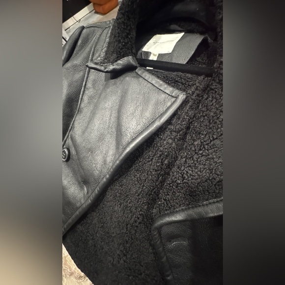 Avec les Filles Anthropologie NEW Black Faux Leather/Shearling Jacket - Picture 15 of 16